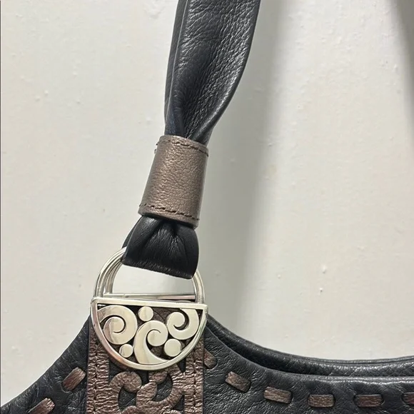 Brighton Black and Brown Shoulder Bag with Decorative Stripes - Picture 3 of 6